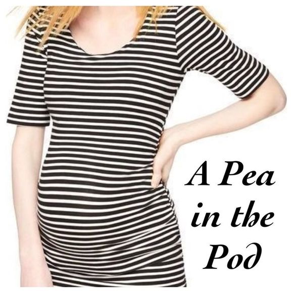 A Pea in the Pod Striped Body Contour Ruched Maternity Dress, Small - Picture 1 of 8